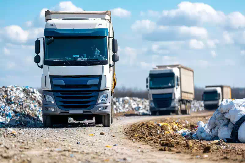 Camion in fila per il trasporto rifiuti a Cremona e Parma.