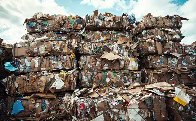 Montagna di imballaggi di carta e cartone a Parma e Cremona.