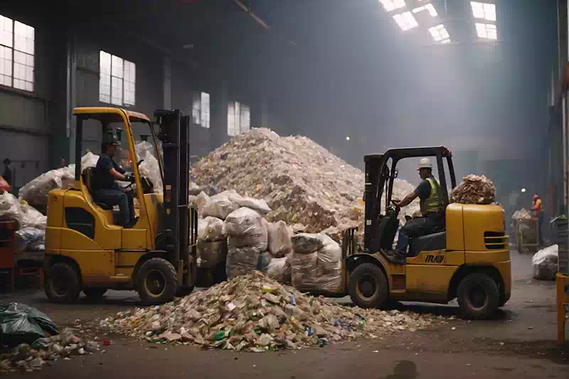 Operatori lavorano rifiuti industriali a Cremona e Parma.